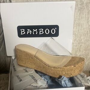 BAMBOO Clear Strap Cork Platform Wedge Slide Sandals